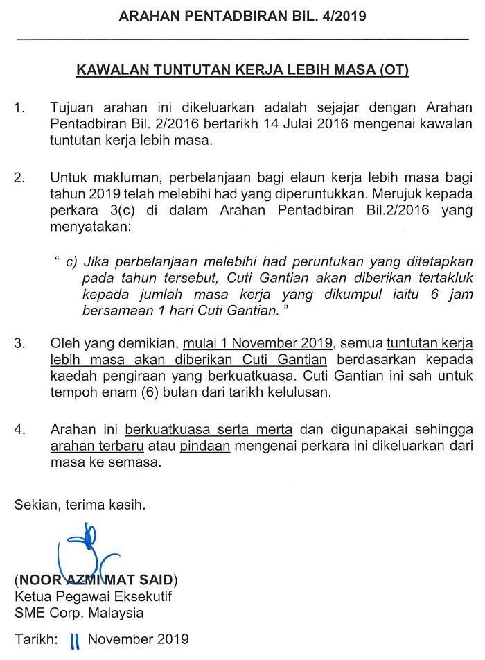 Sme Corporation Malaysia Makluman Arahan Pentadbiran Bil 4 2019